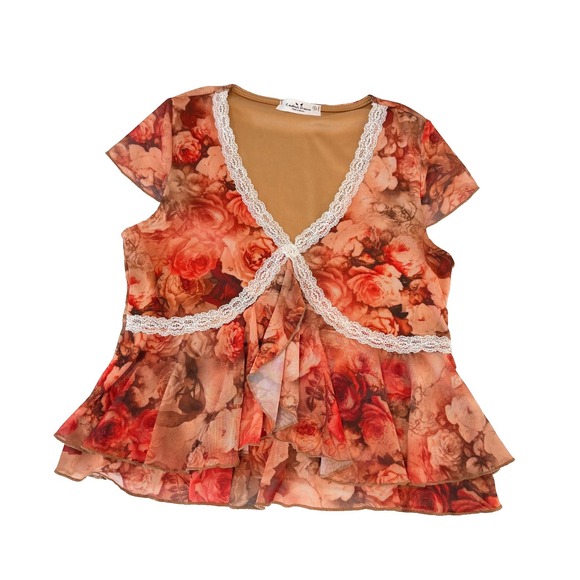 Rebellious Dreamer Tops - Rebellious Dreamer Floral Babydoll Top Size S Mesh Sheer Y2K Romantic Fairy